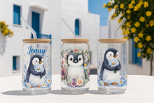 Load image into Gallery viewer, 🌸 Penguin Blooms Glass Tumble 16oz/475ml 🌸