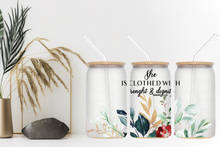 Load image into Gallery viewer, Signature Quote Glass Tumble 16oz/475ml - 👑 Clothed in Strength Collection 👑