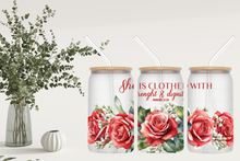 Load image into Gallery viewer, Signature Quote Glass Tumble 16oz/475ml - 👑 Clothed in Strength Collection 👑