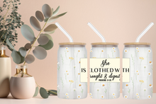 Load image into Gallery viewer, Signature Quote Glass Tumble 16oz/475ml - 👑 Clothed in Strength Collection 👑