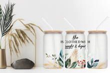 Load image into Gallery viewer, Signature Quote Glass Tumble 16oz/475ml - 👑 Clothed in Strength Collection 👑